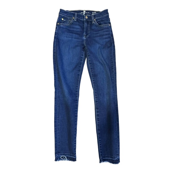 7 For All Mankind Gwenevere Ankle Jeans Raw Hem Dark Wash Size 25 - Picture 1 of 5